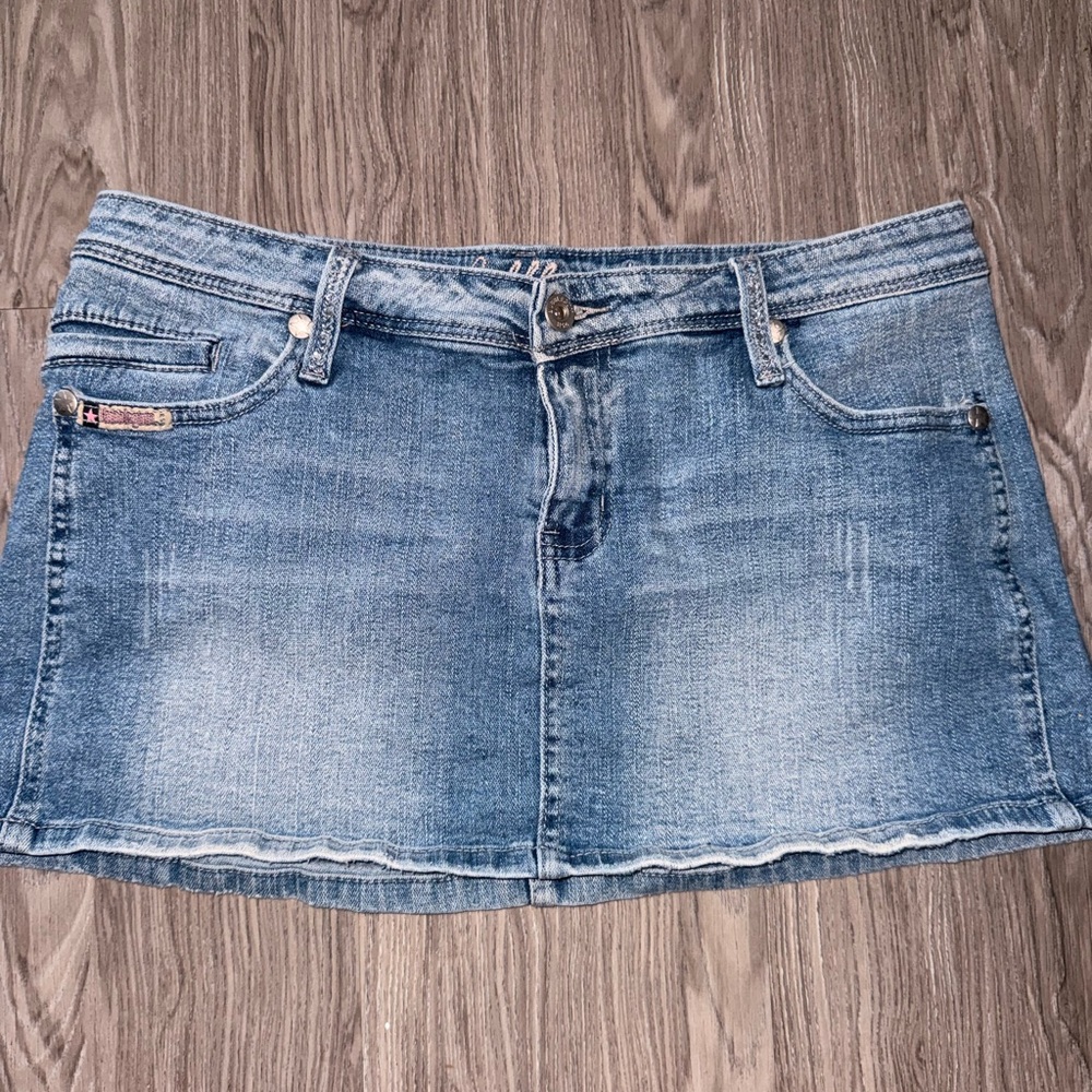 Bubblegum Blue Denim Mini Skirt with Heart Details - Picture 6 of 8